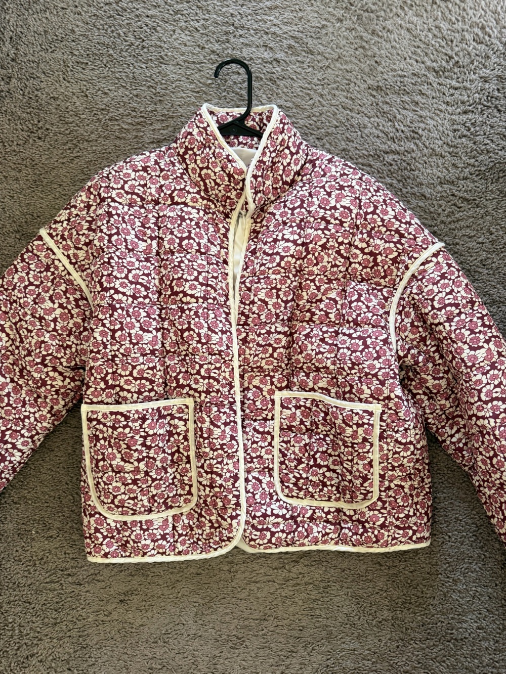 Floral Quilted Jacket in Burgundy and Cream